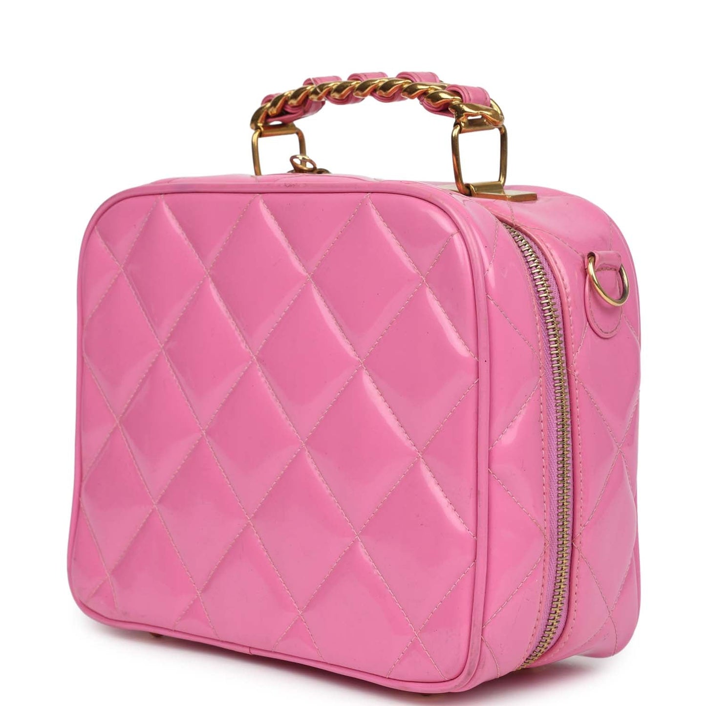 Chanel Lunchbox Vanity Bag Pink Patent Gold Hardware