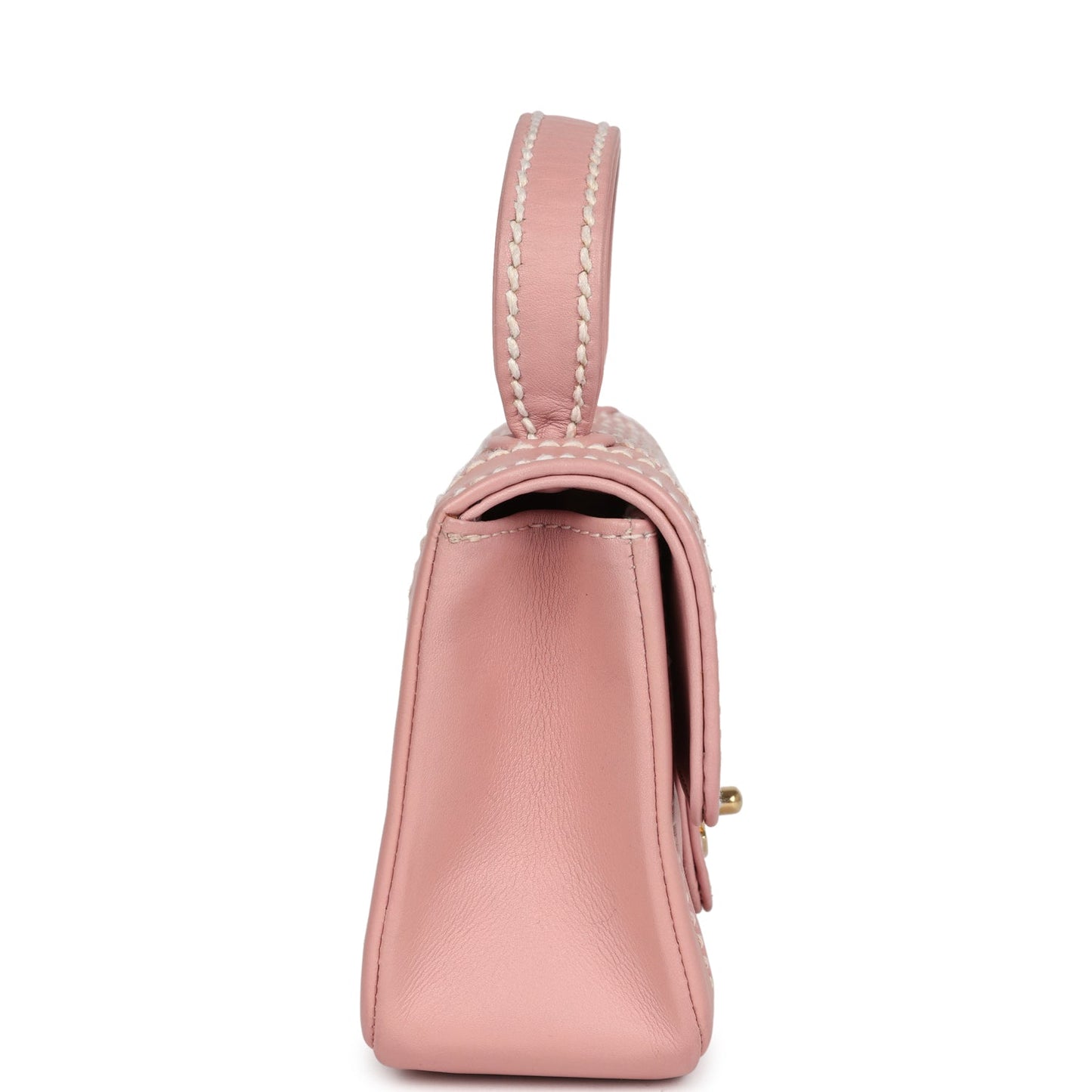 Chanel Mini Wild Stitch Surpique Top Handle Flap Bag Pink Calfskin Gold Hardware