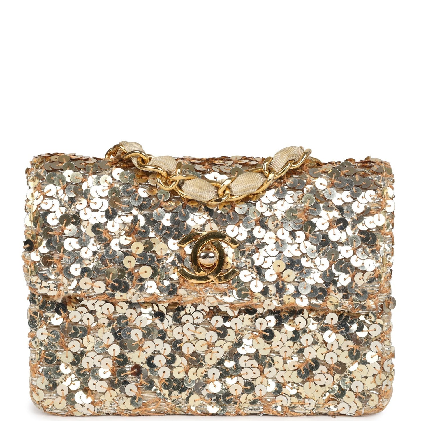 Chanel Mini Half Flap Bag Gold Sequin Gold Hardware
