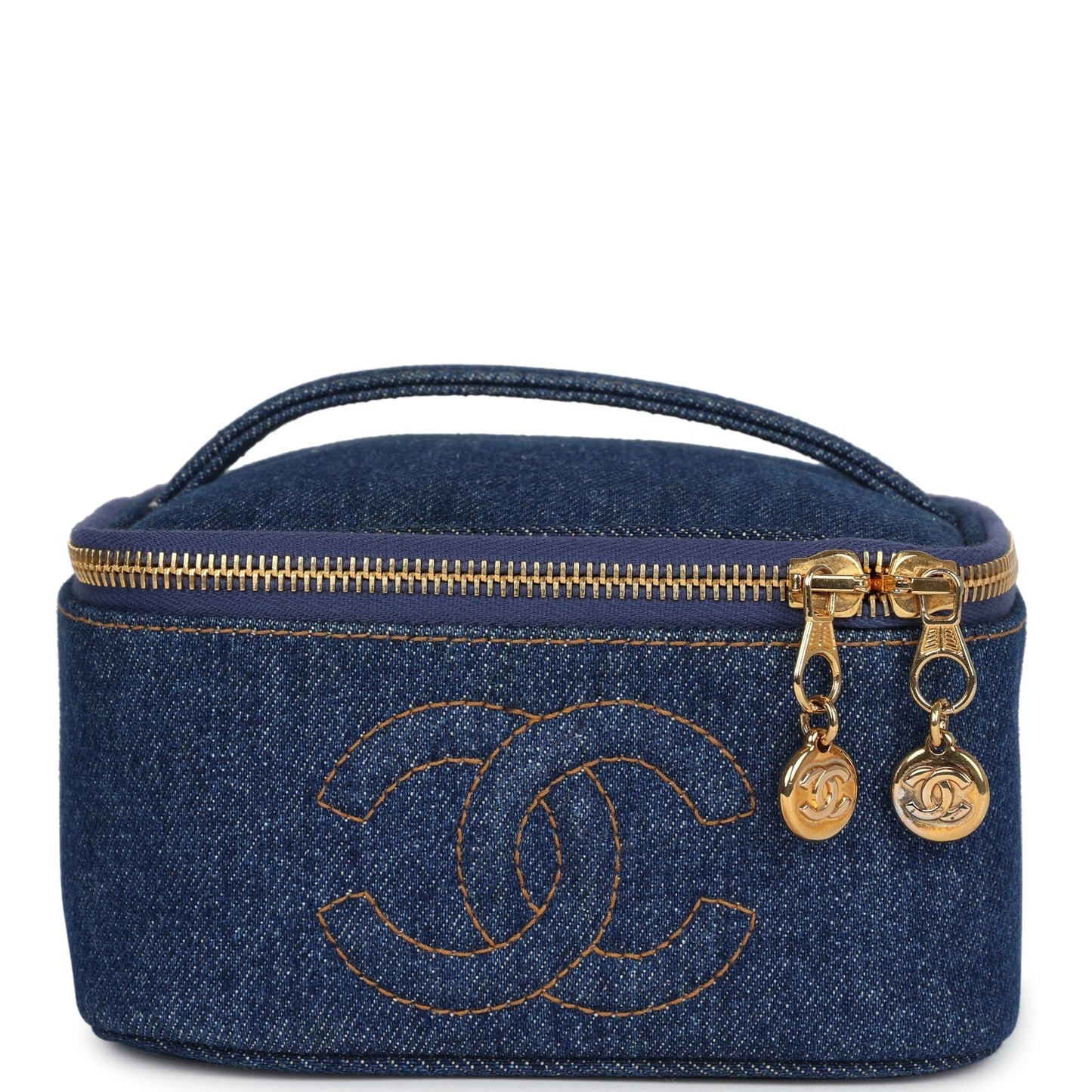 Chanel Square Vanity Case Dark Blue Denim Gold Hardware