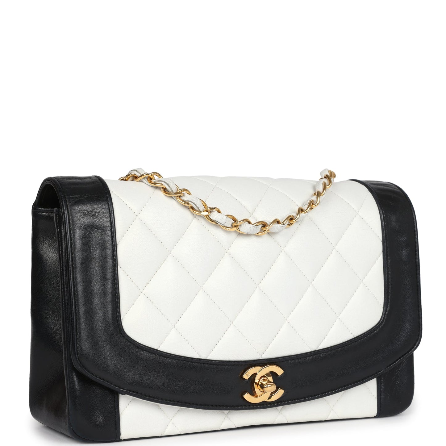 Chanel Medium Diana Flap Bag White and Black Lambskin Gold Hardware