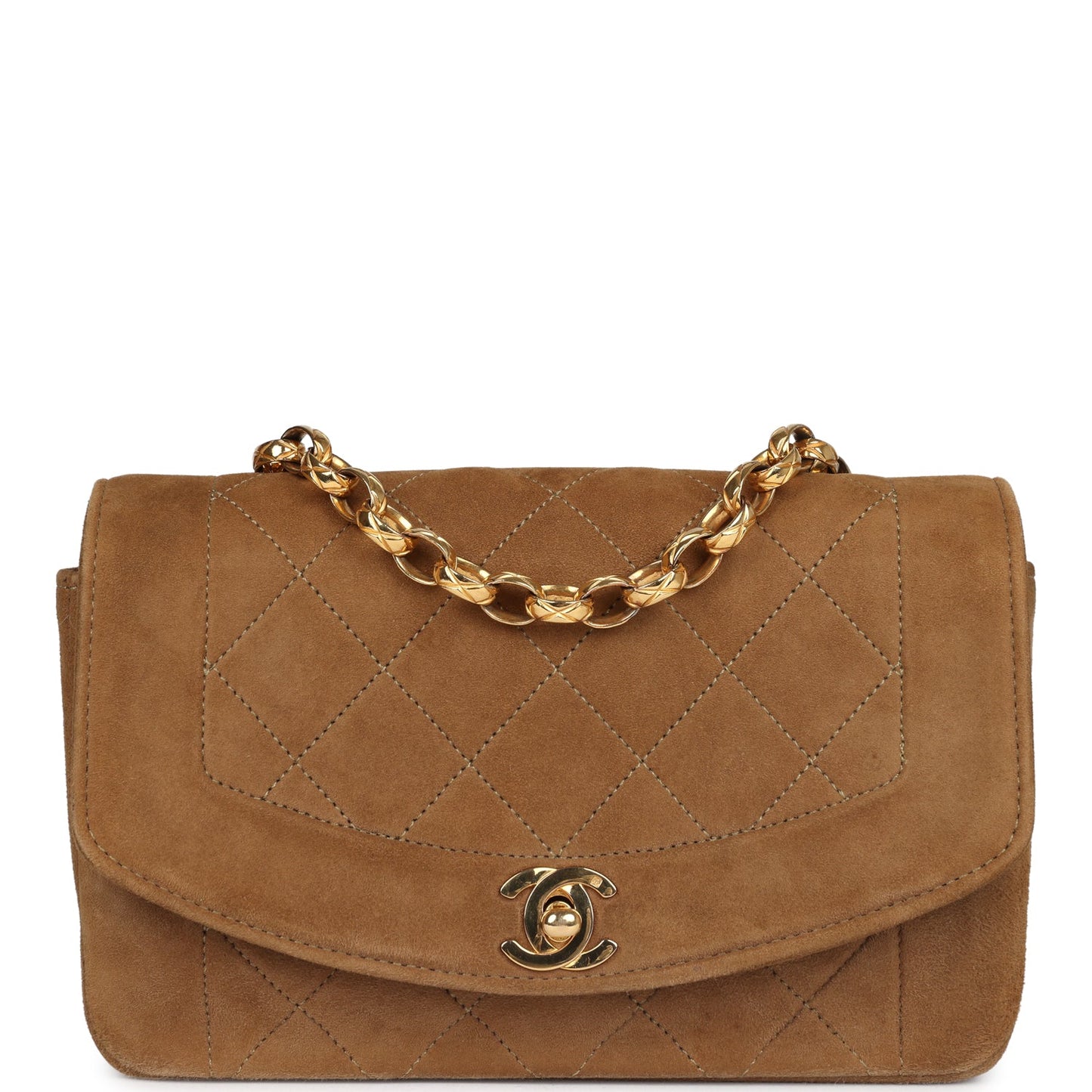 Chanel Mini Diana Flap Bag Brown Suede Gold Hardware