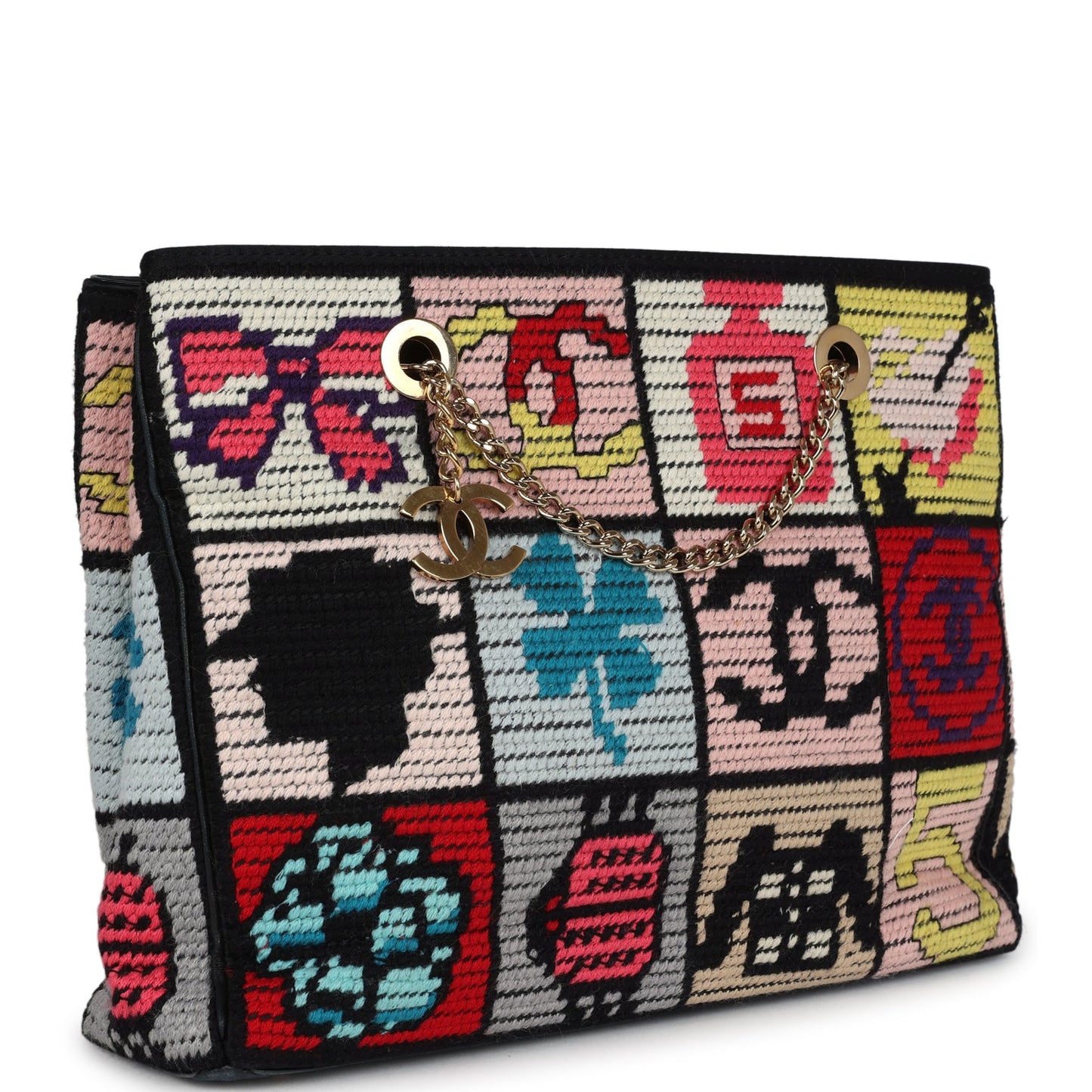 Chanel Precious Symbols Needle Point Tote Multicolor Wool Gold Hardware