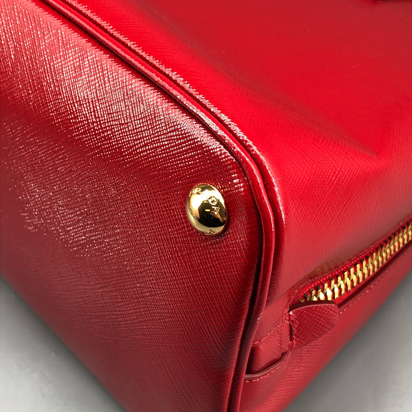 Prada Vernice Saffiano Promenade Dome Satchel Bag Red