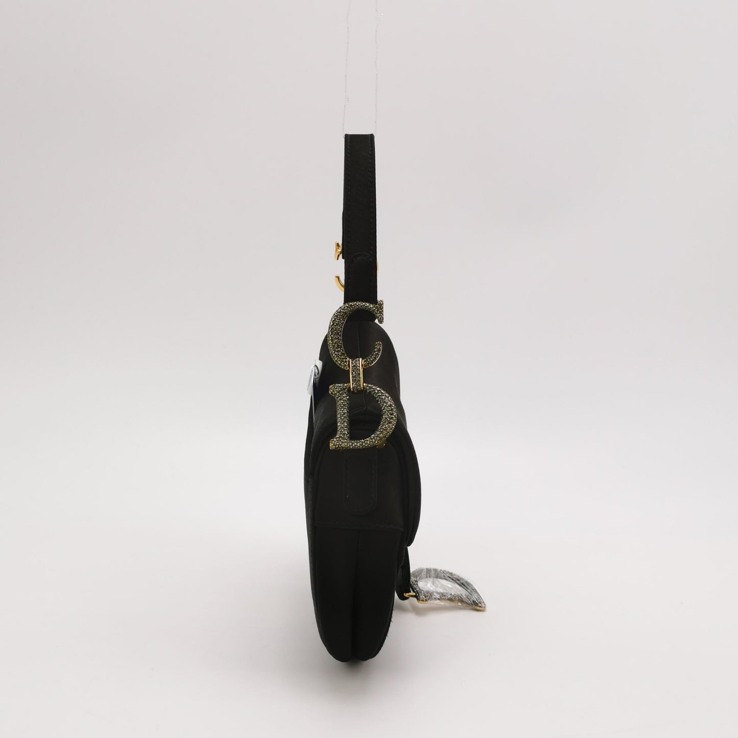 Dior Saddle Mini Silk Satin Handbag Black with crystals