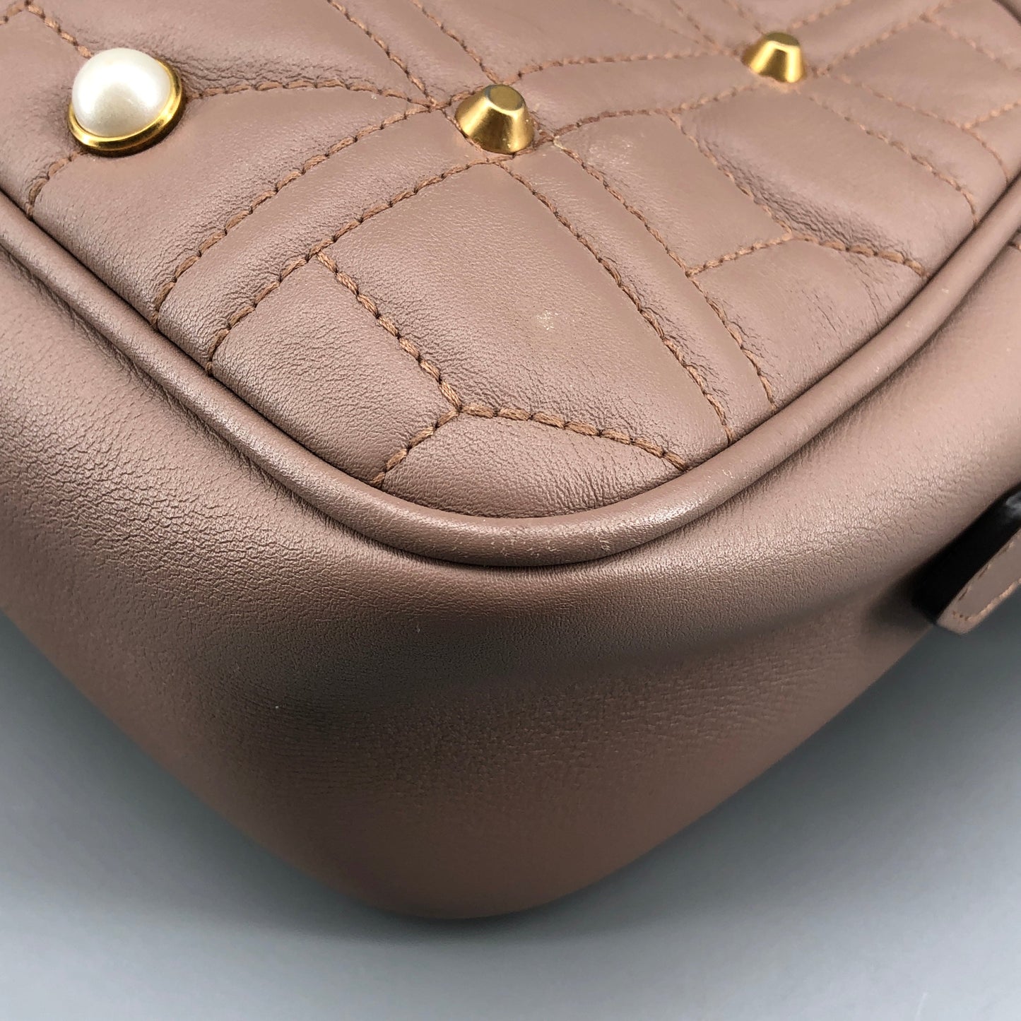 Gucci Dirty Pink Quilted Pearl GG Camera Crossbody Bag