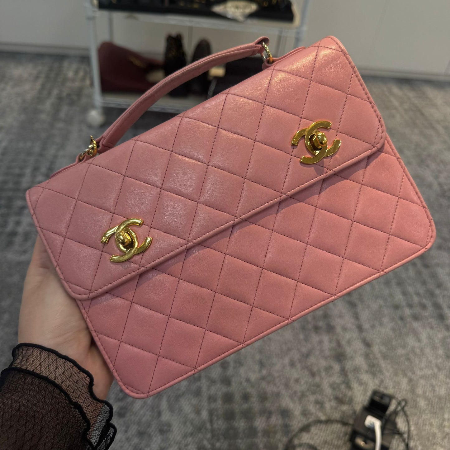 Chanel Pink Cc Double Turn Lock Bag
