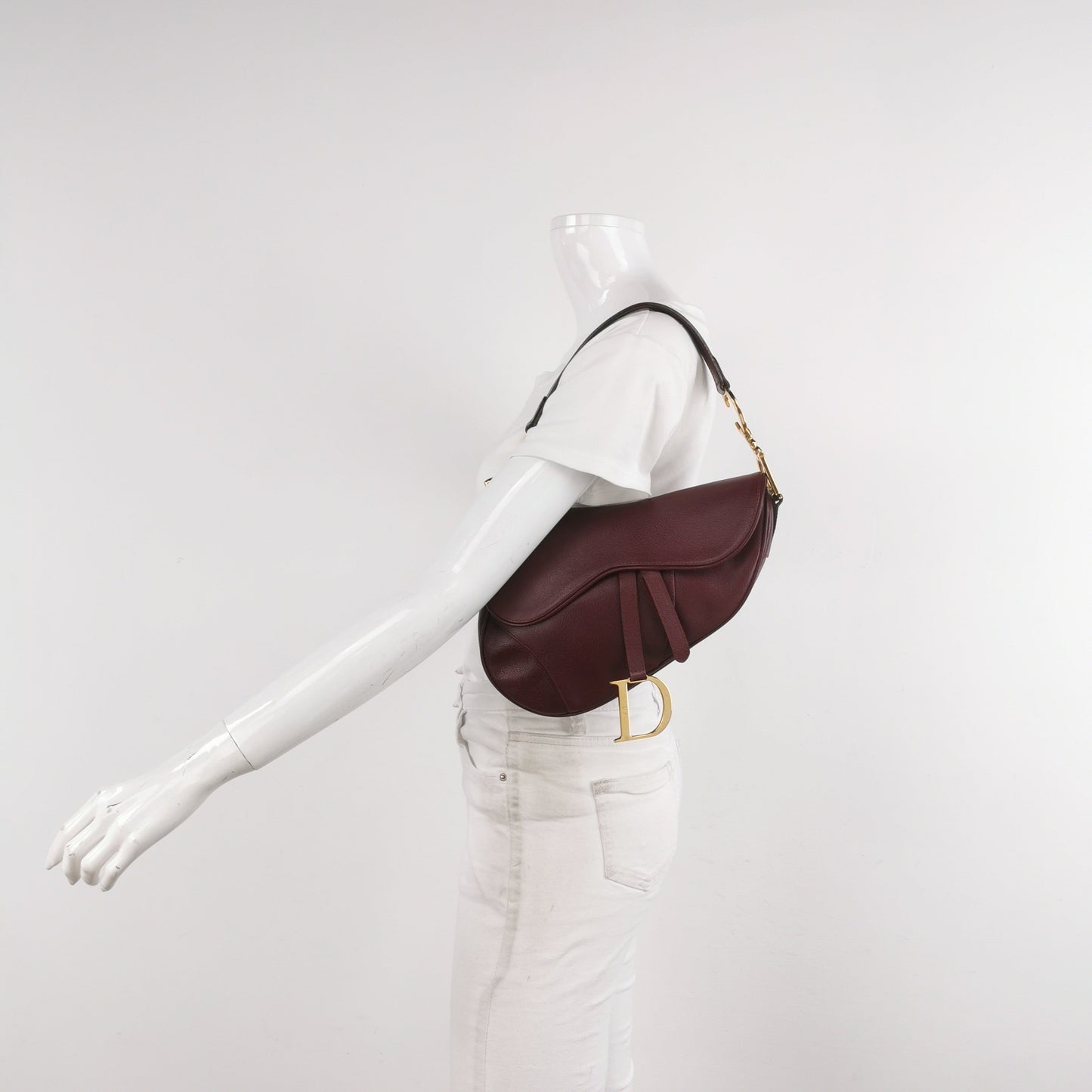 Dior Saddle Burgundy Purple Wine Calfskin Leather Gold Hardware Shoulder Bag
