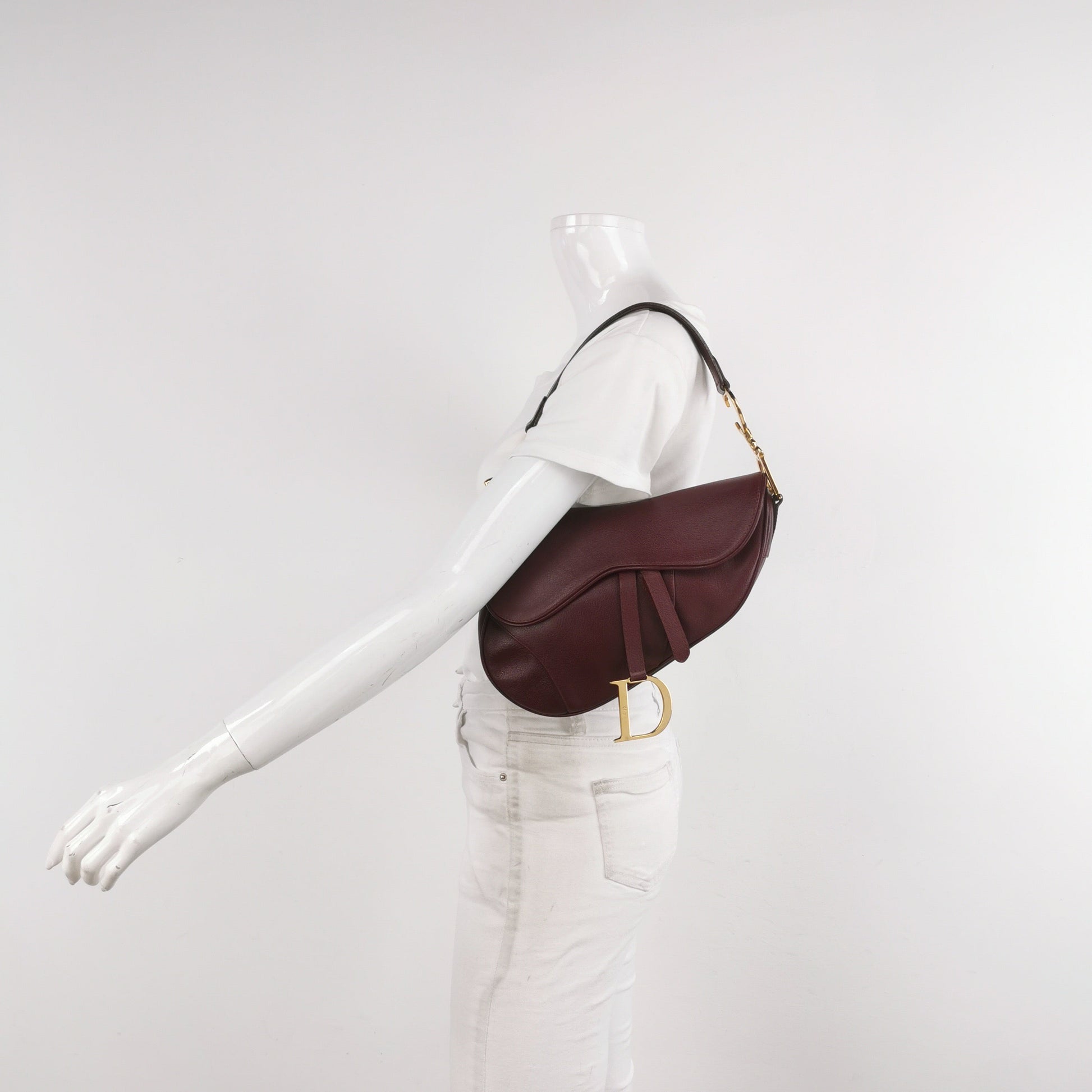 Dior Saddle Burgundy Purple Wine Calfskin Leather Gold Hardware Shoulder Bag