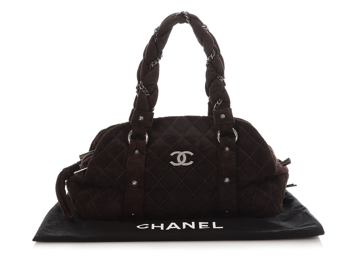 Chanel Brown Quilted Suede Braid Bowler Bag