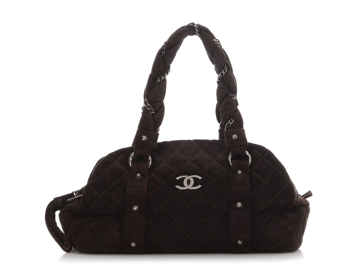 Chanel Brown Quilted Suede Braid Bowler Bag