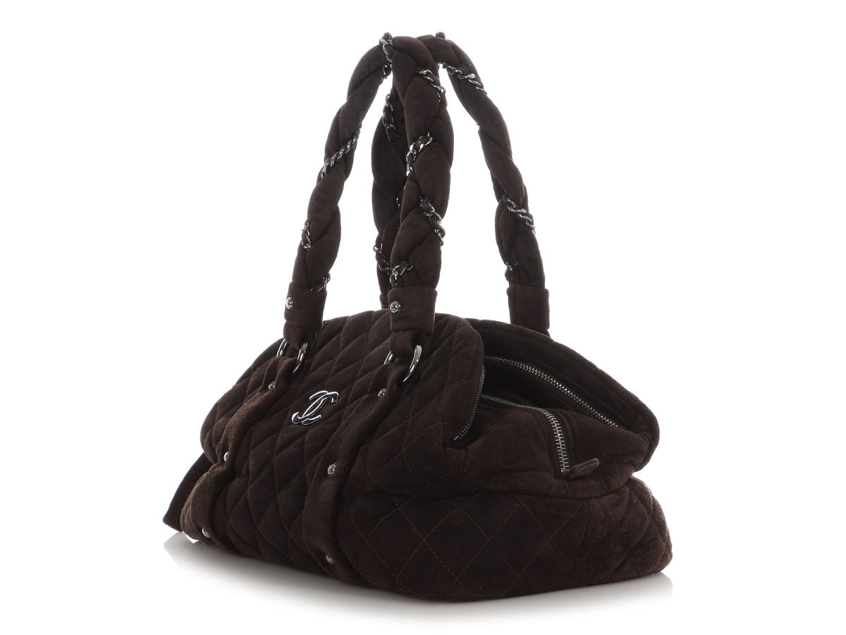 Chanel Brown Quilted Suede Braid Bowler Bag