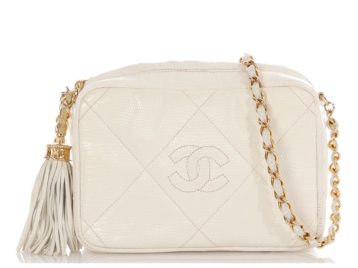 Chanel Small White Lizard Camera Bag