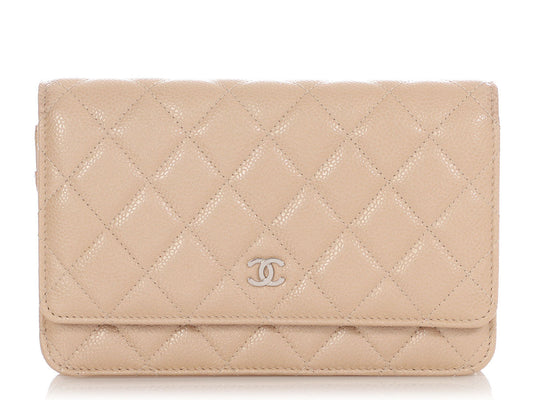 Chanel Beige Quilted Caviar Wallet On Chain WOC