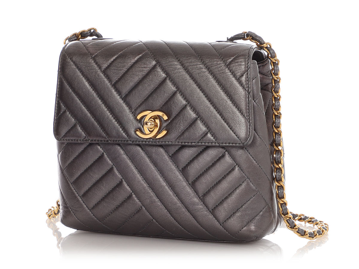 Chanel Mini Pewter Quilted Lambskin Flap
