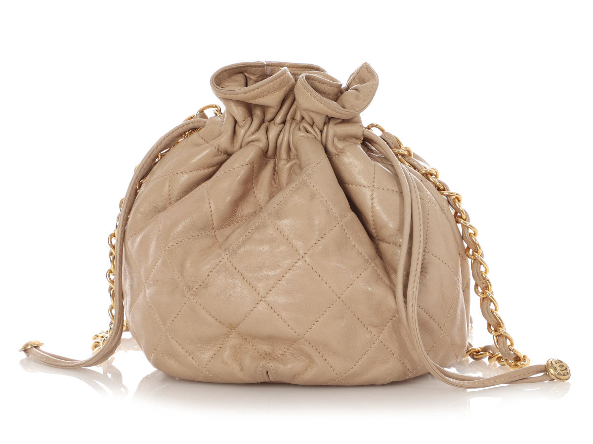 Chanel Small Taupe Quilted Lambskin Bucket Bag