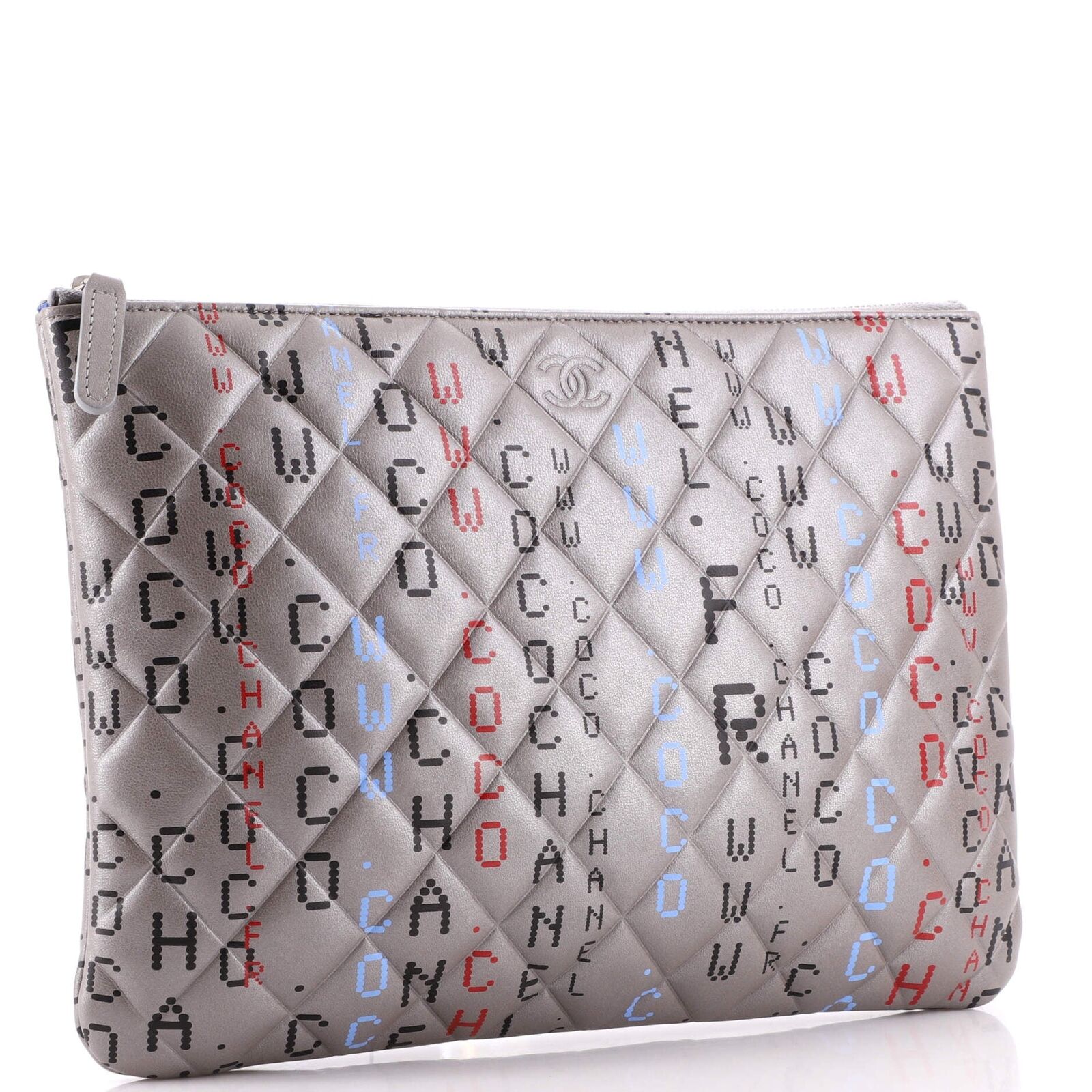 Chanel METALLIC SILVER QUILTED Clutch Bag - Rovelle Bags