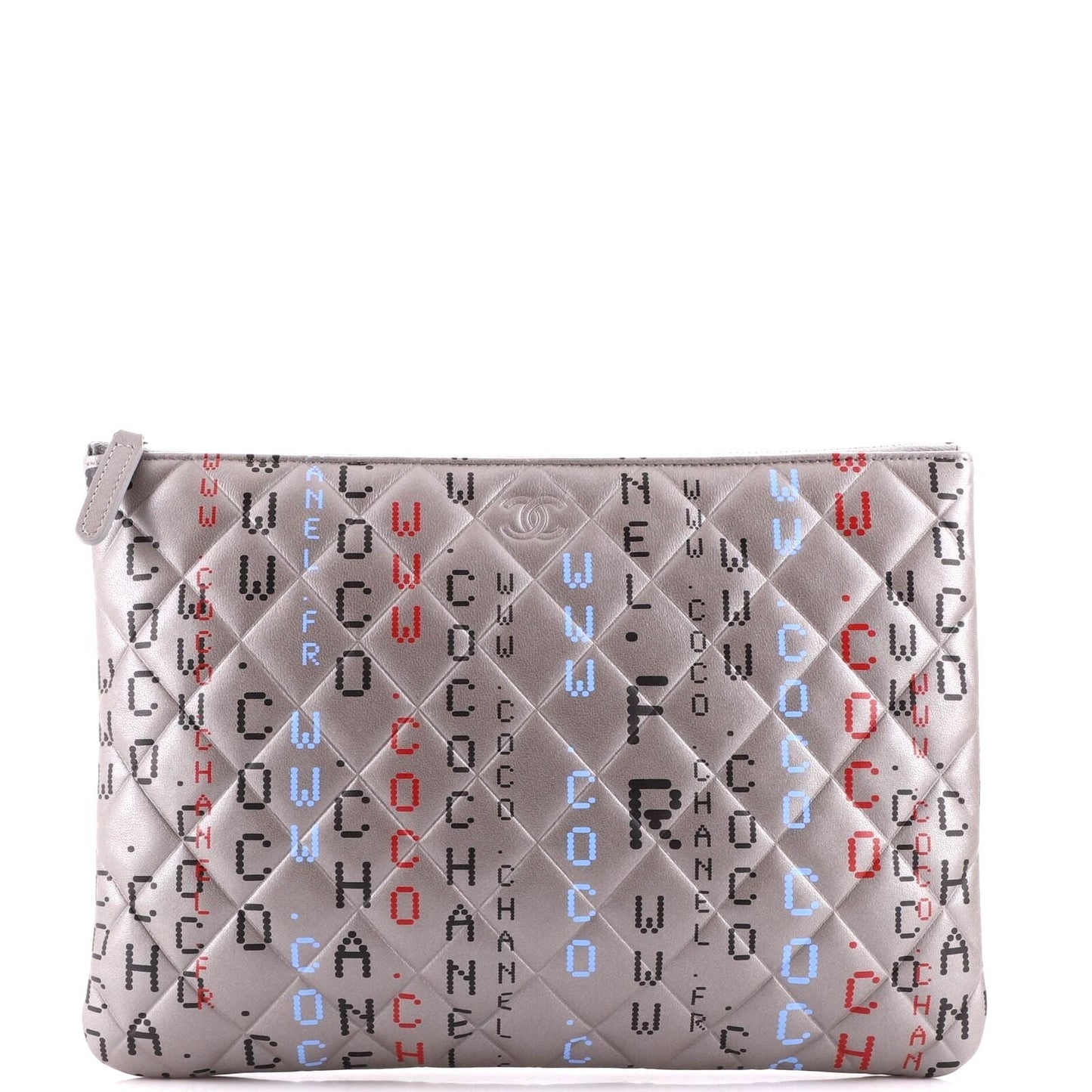 Chanel METALLIC SILVER QUILTED Clutch Bag - Rovelle Bags