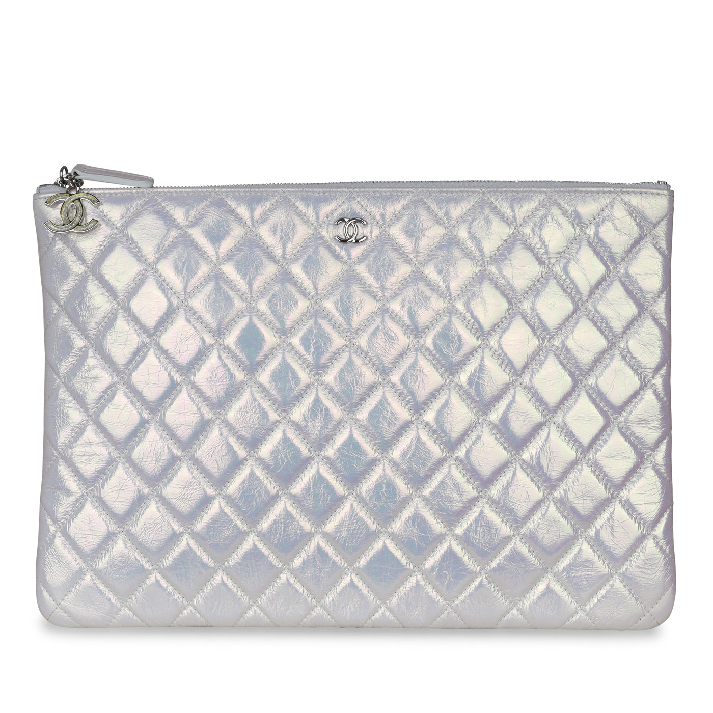 Chanel Calfskin Silver Handbag