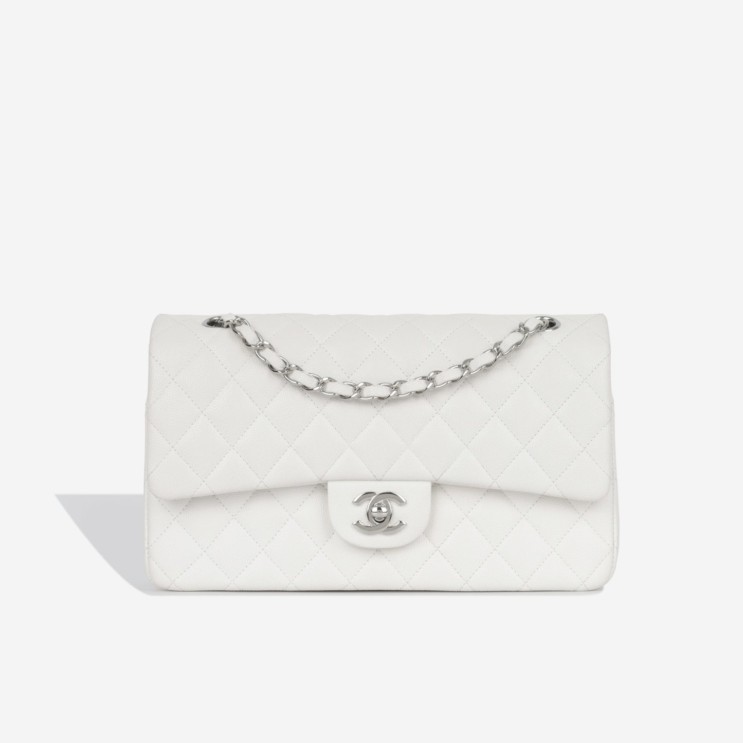 Chanel Classic Flap Lambskin Silver Shoulder Bag Style 17