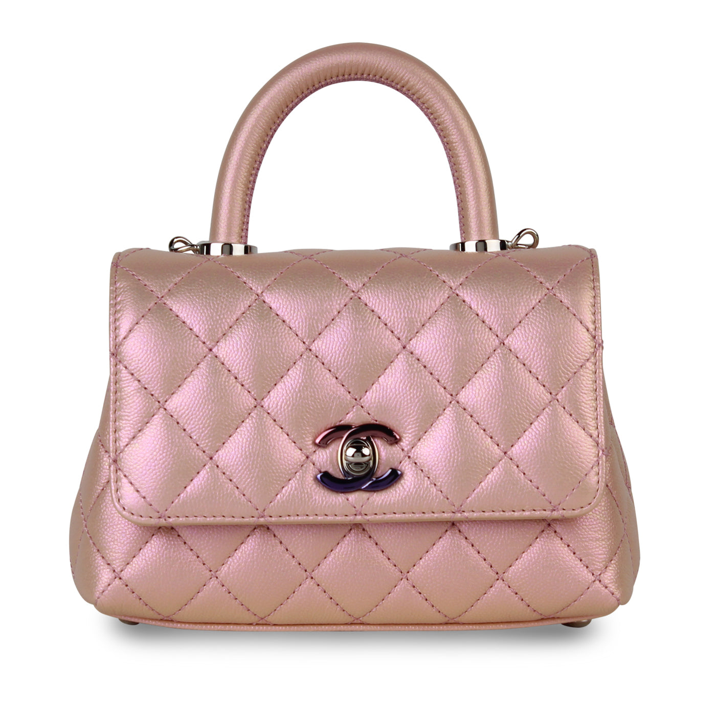 Chanel Coco Handle Caviar Silver Shoulder Bag Caviar