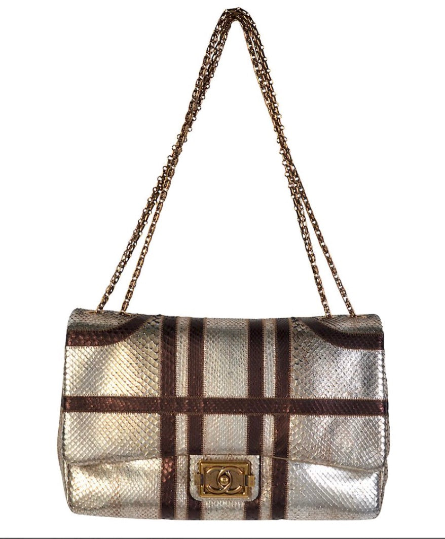 Chanel -BOMBAY METALLIC PYTHON Flap Bag - Rovelle Bags