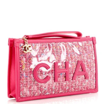 Chanel TWEED PVC LAMBSKIN Clutch Bag - Rovelle Bags