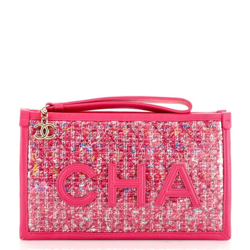 Chanel TWEED PVC LAMBSKIN Clutch Bag - Rovelle Bags