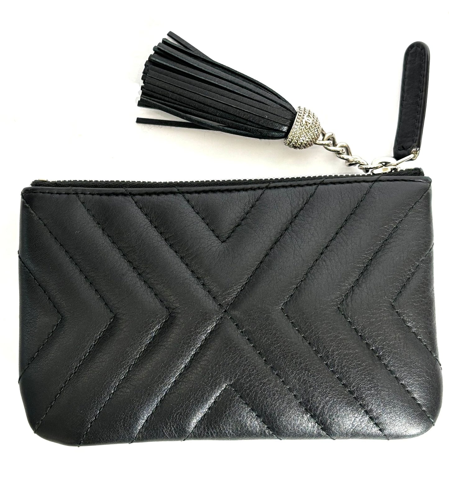 Chanel LEATHER CHEVRON TASSEL Pouch Bag - Rovelle Bags