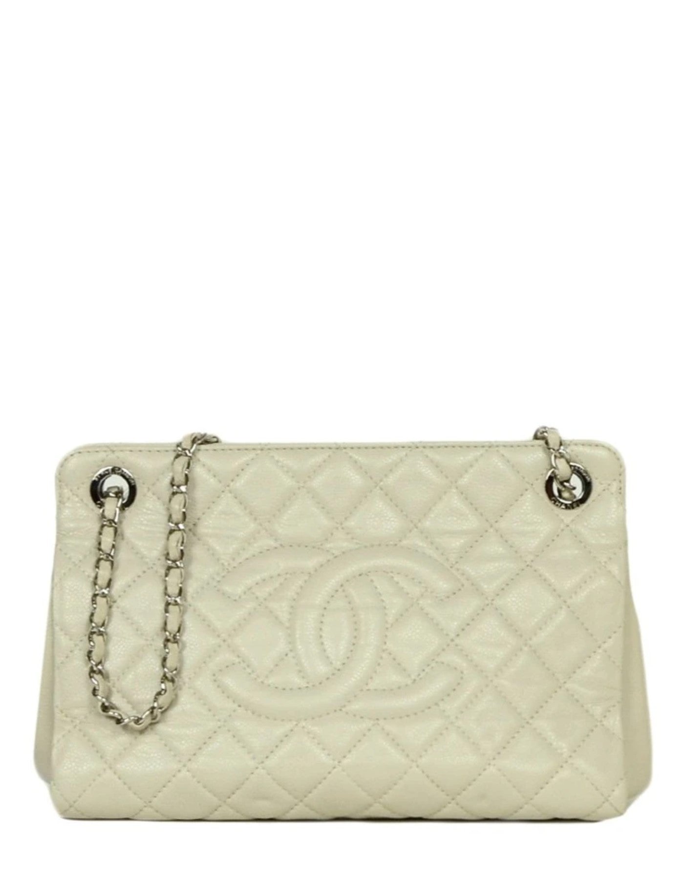 Chanel Ivory Caviar Leather Timeless CC Tote Bag - Rovelle Bags