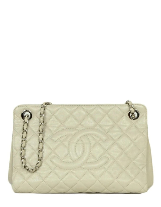 Chanel Ivory Caviar Leather Timeless CC Tote Bag - Rovelle Bags