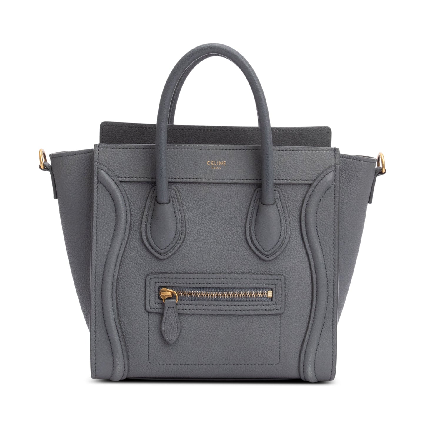 Celine 2022 Grey Calfskin Leather Nano Luggage Tote