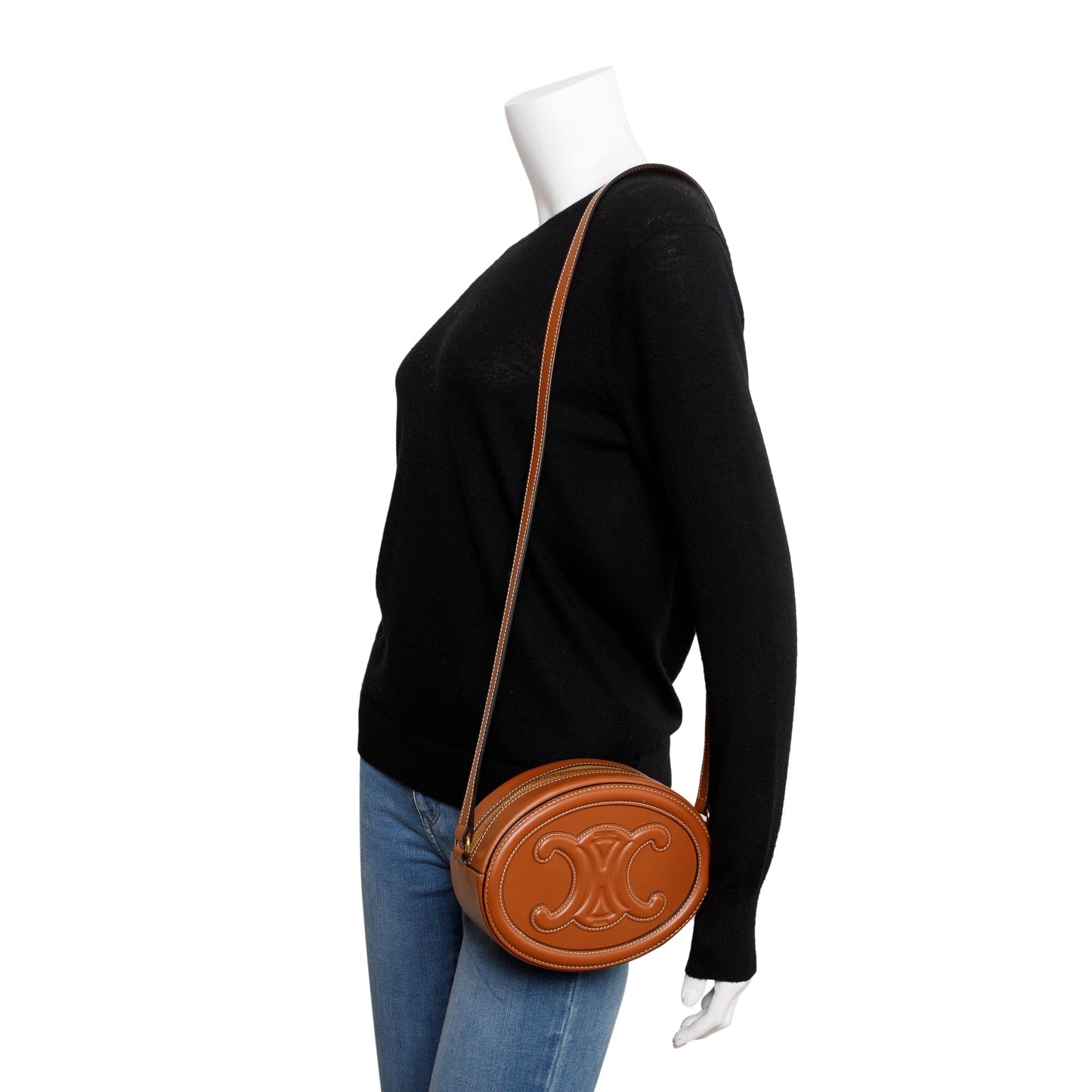 Celine 2022 Tan Smooth Calfskin Leather Cuir Triomphe Oval Crossbody Bag