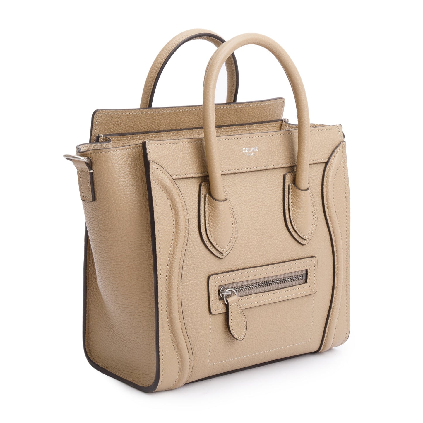 Celine Beige Drummed Calfskin Leather Nano Luggage Tote