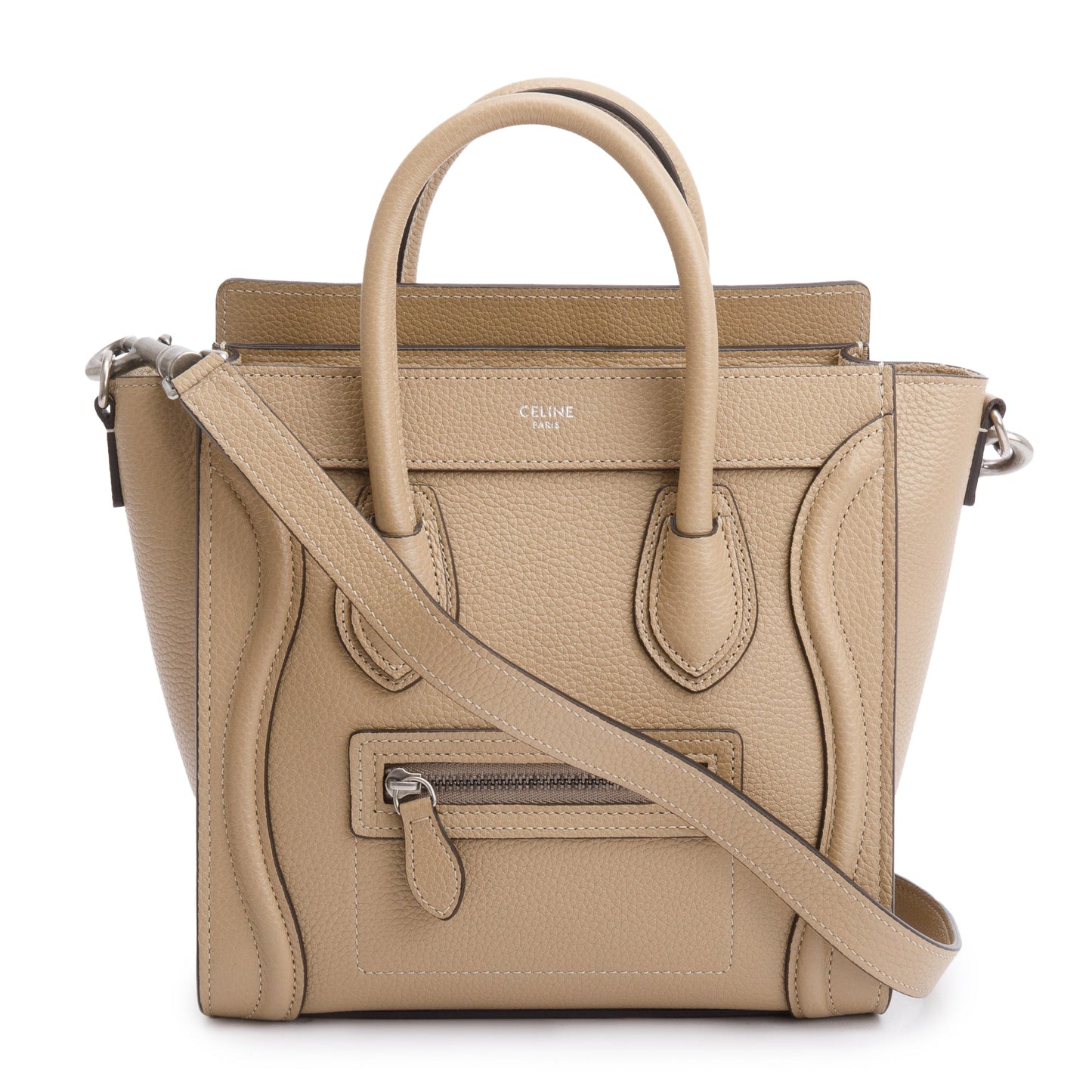 Celine Beige Drummed Calfskin Leather Nano Luggage Tote
