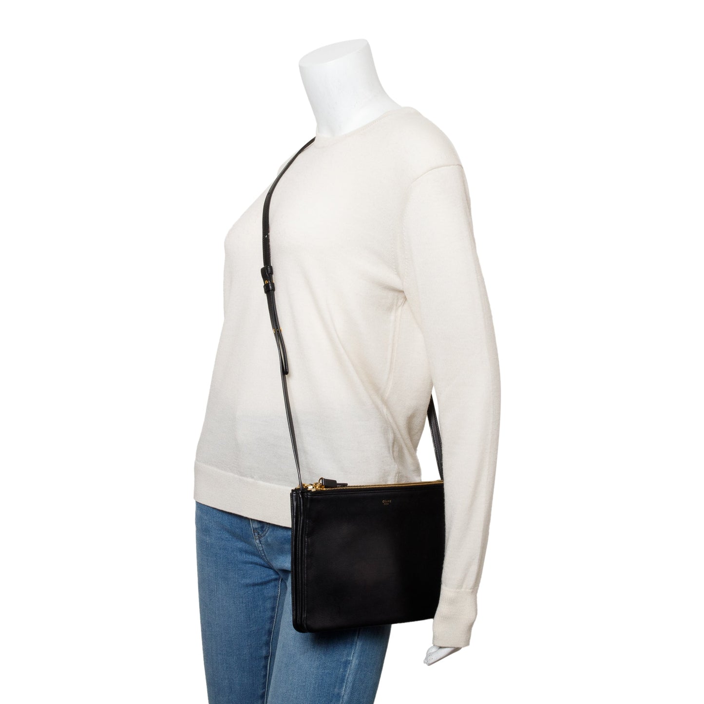 Celine Black Calfskin Leather Large Trio Crossbody Bag