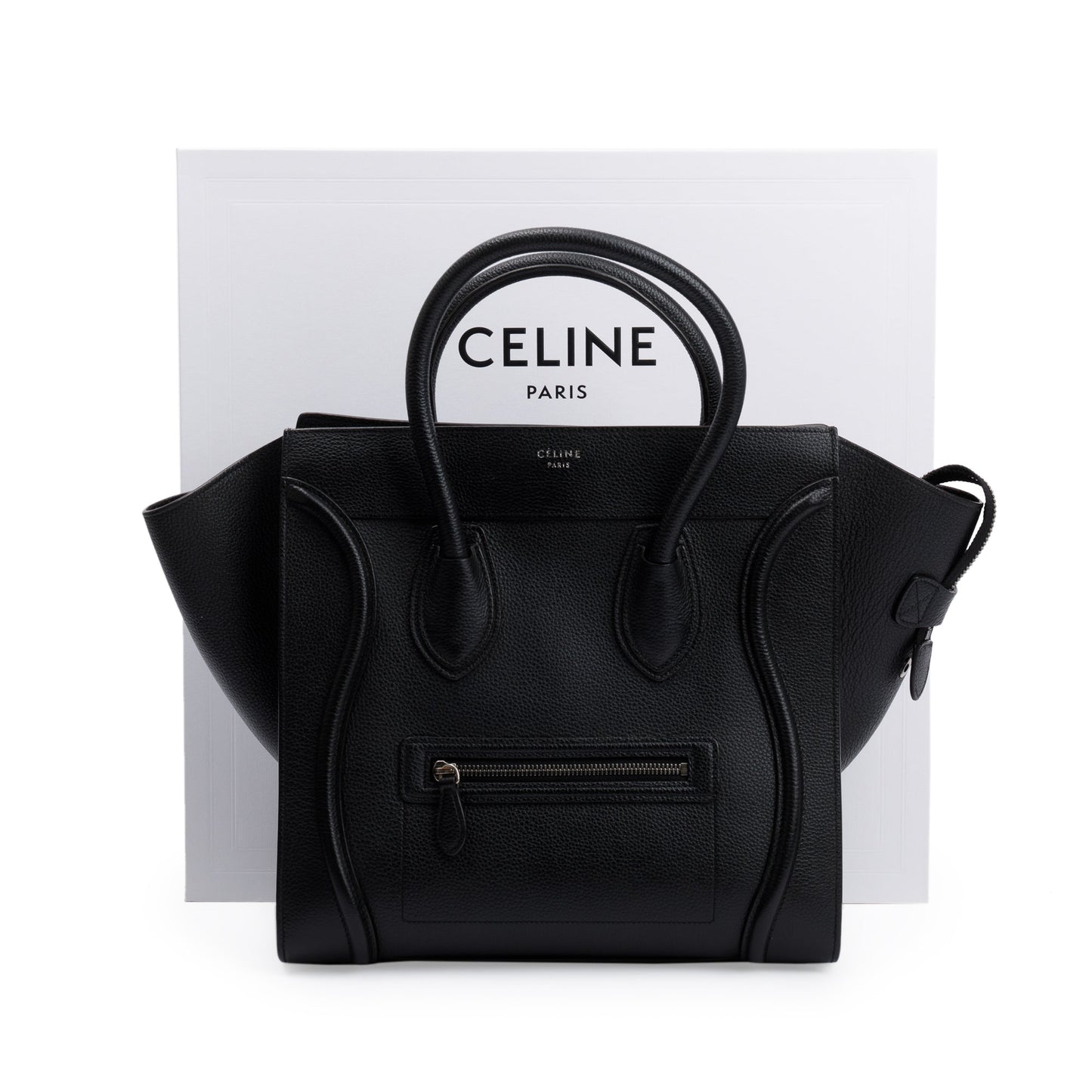 Celine Black Drummed Calfskin Leather Mini Luggage Tote