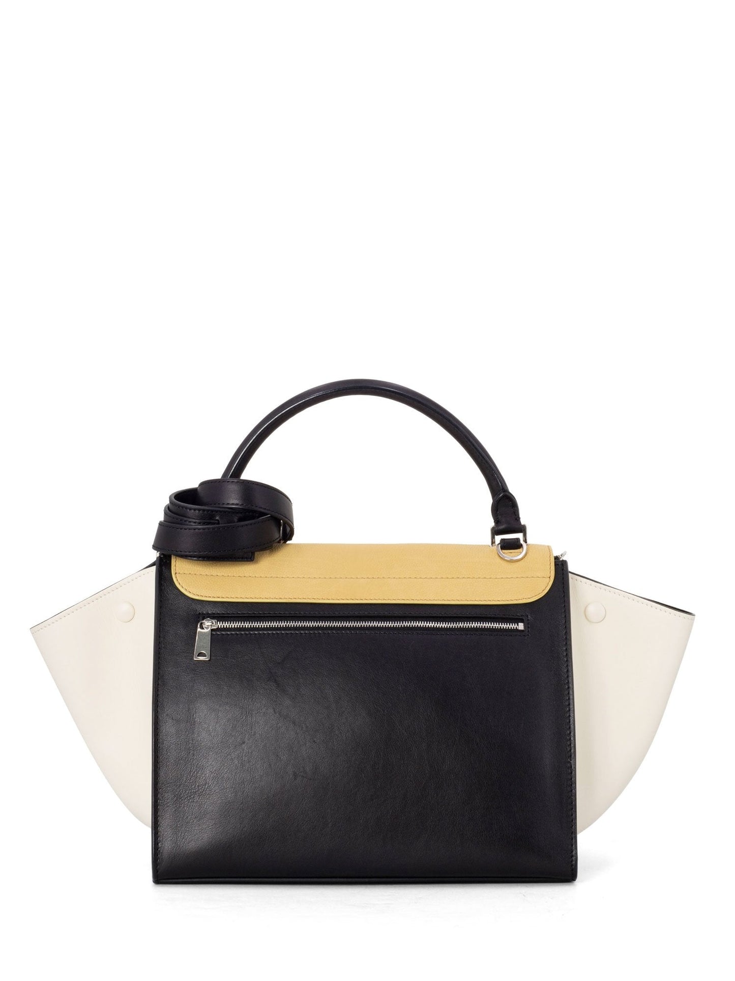 Luxury CELINE Drummed Leather Medium Tri-Color Trapeze Bag Yellow Black