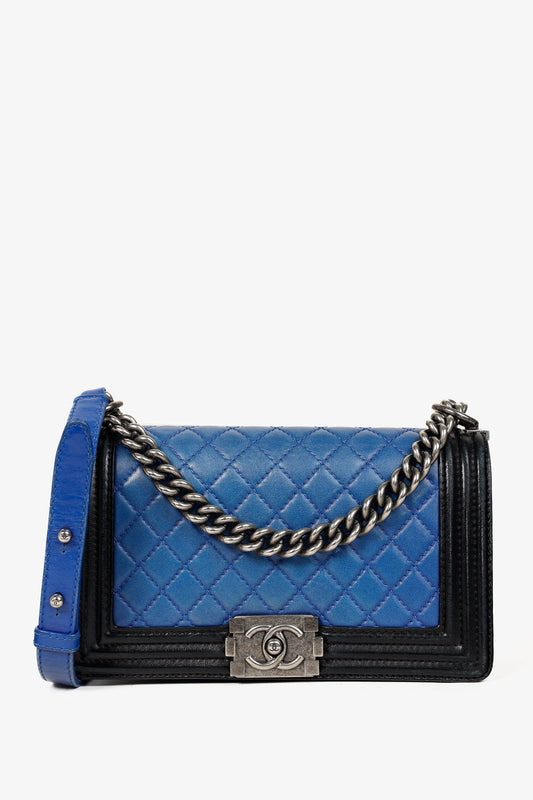 Chanel Medium Boy Blue Bicolour Quilted Shoulder Bag - Rovelle Bags