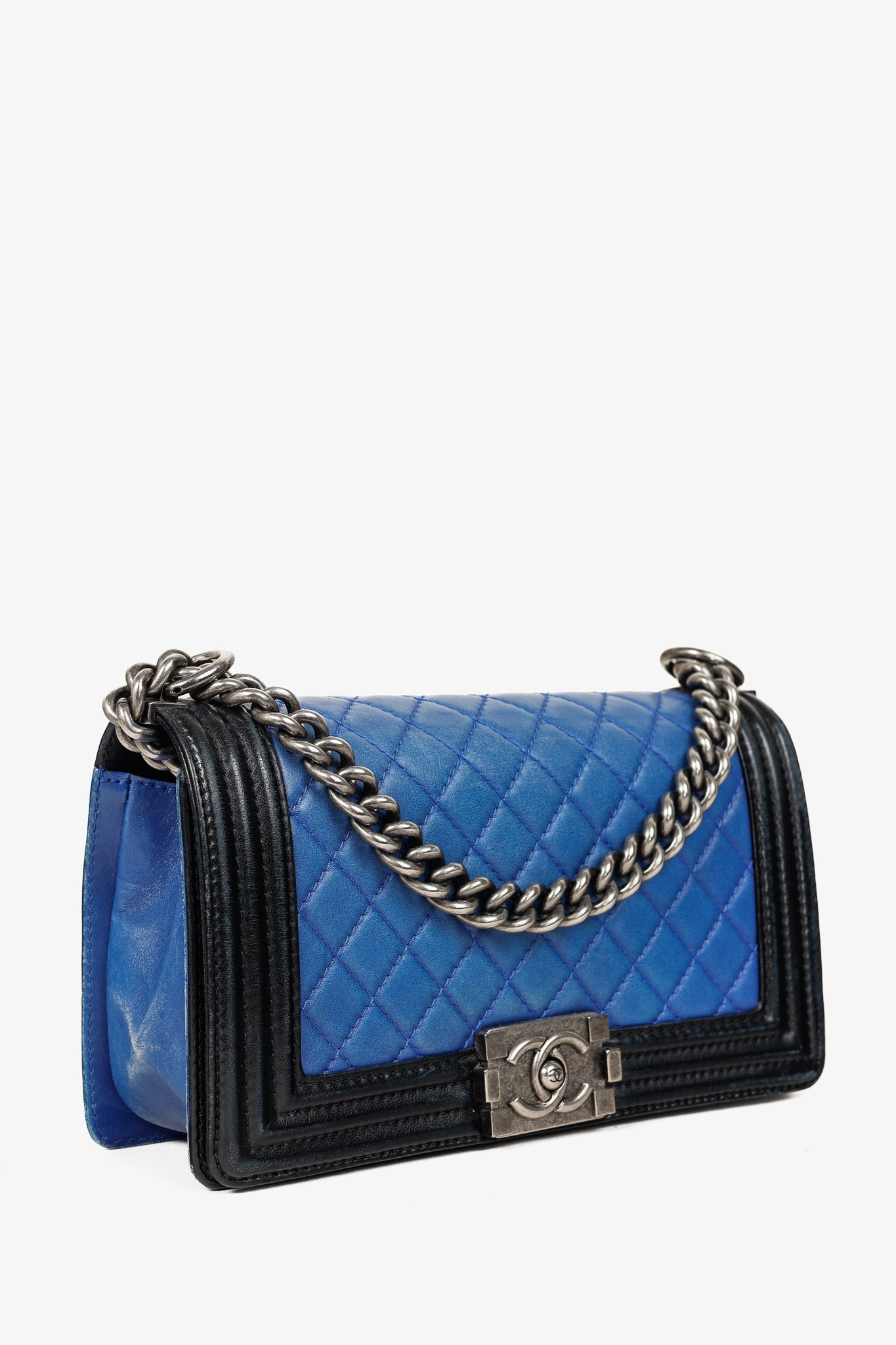 Chanel Medium Boy Blue Bicolour Quilted Shoulder Bag - Rovelle Bags