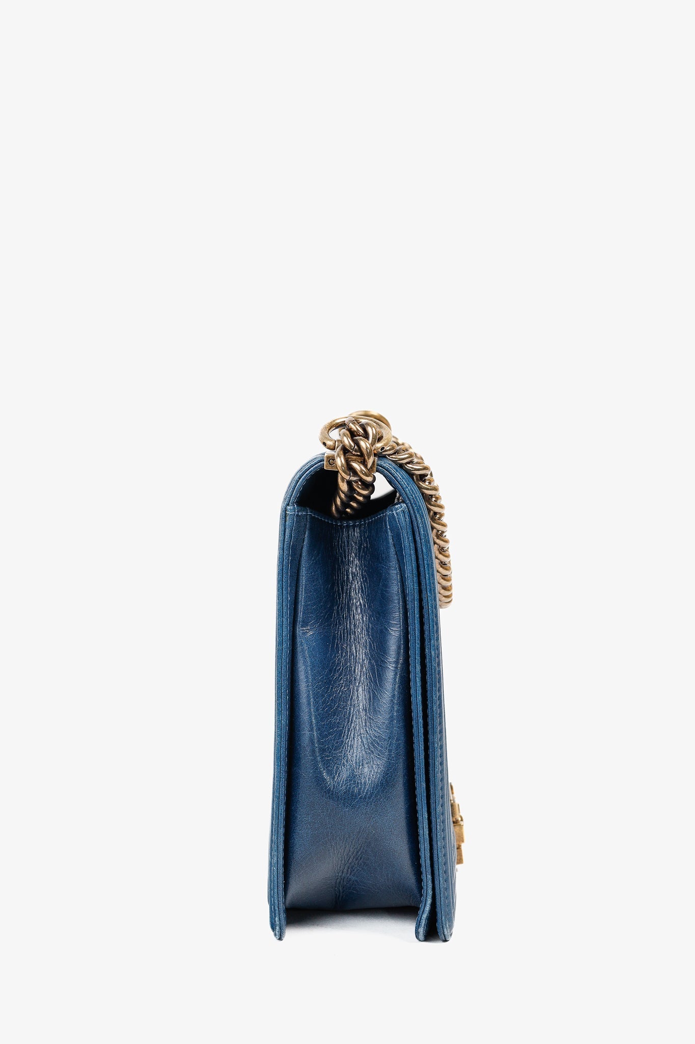 Chanel Blue Quilted Leather Large Boy Shoulder Bag - Rovelle Bags