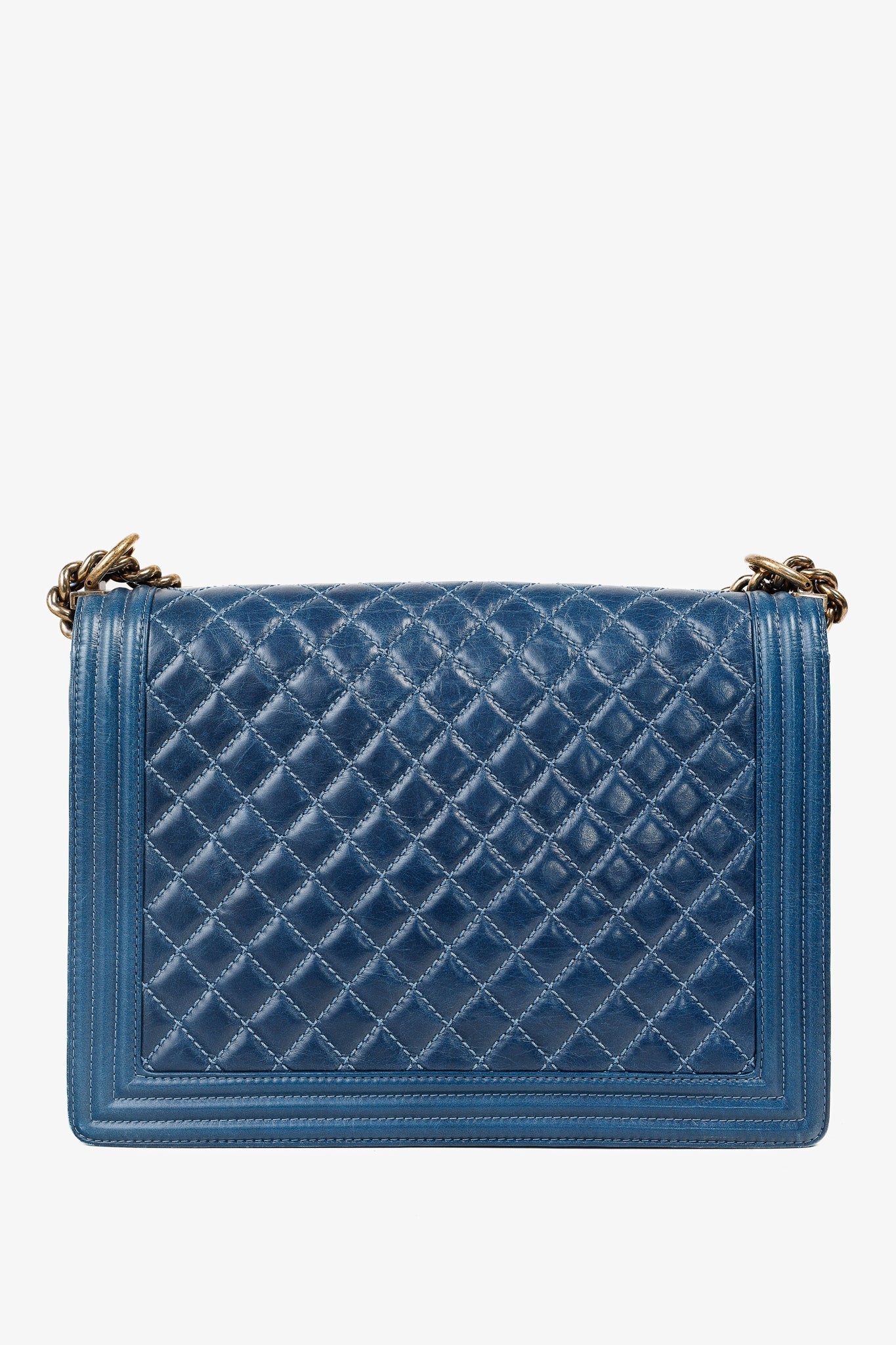 Chanel Blue Quilted Leather Large Boy Shoulder Bag - Rovelle Bags