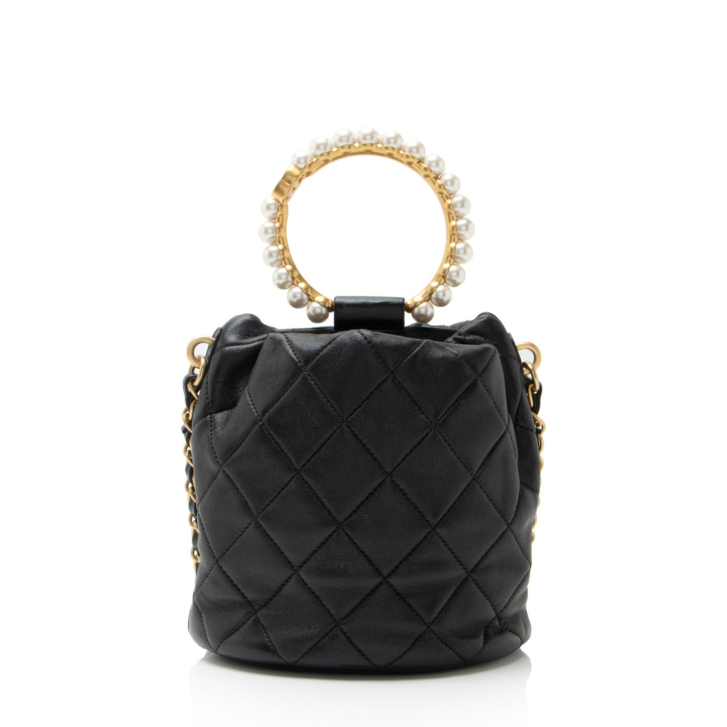 Chanel Lambskin Pearl Crown Drawstring Bucket Bag