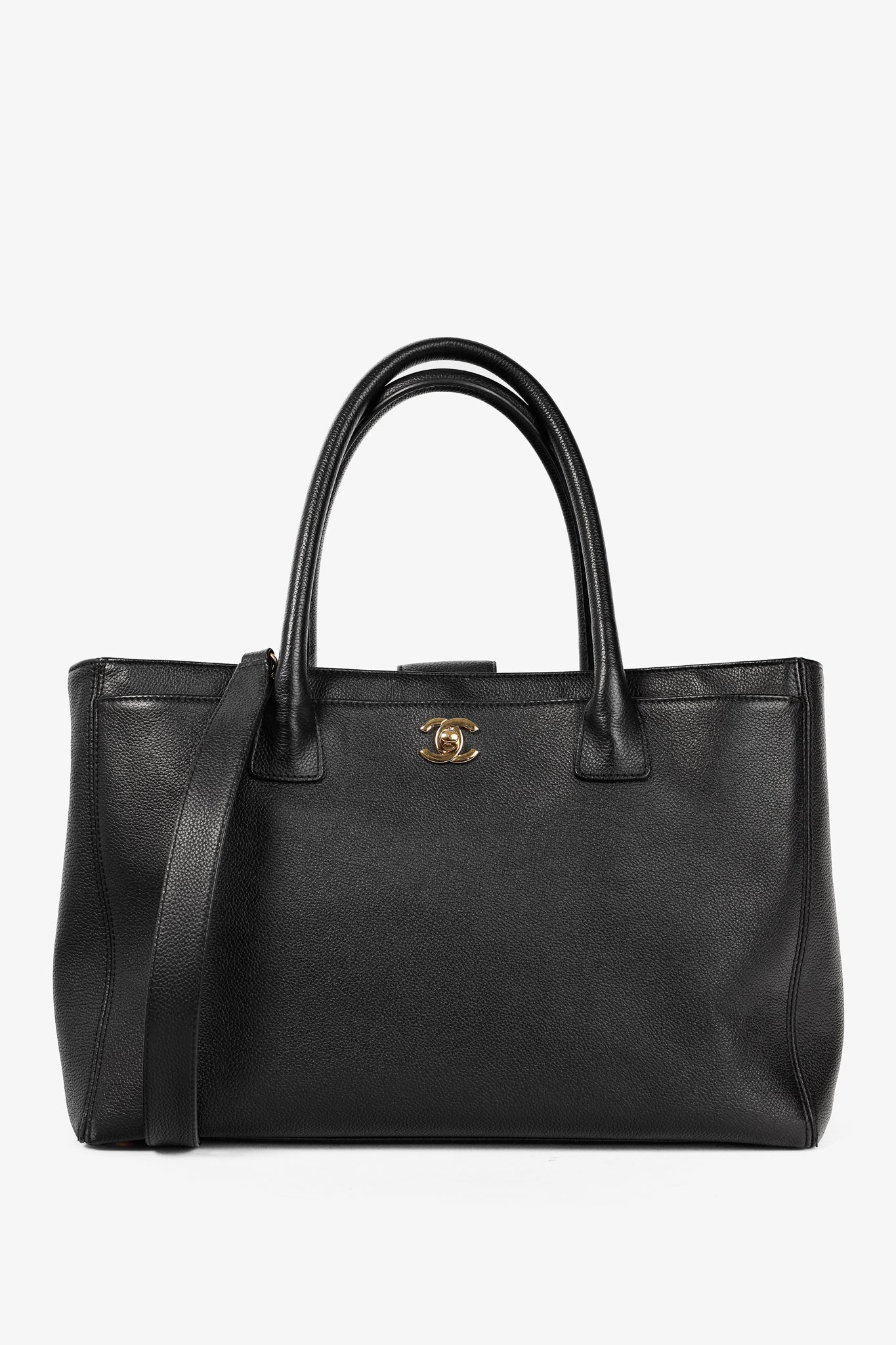 Chanel Cerf Executive Black Leather CC Tote Bag - Rovelle Bags