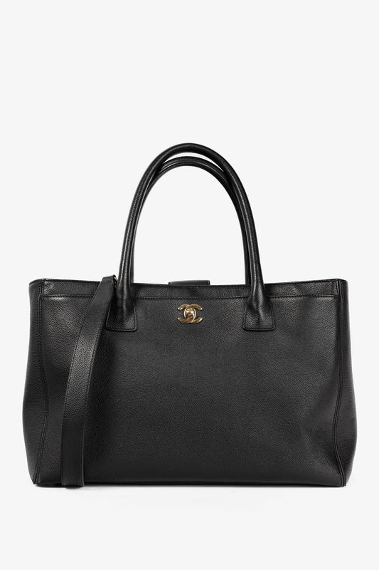Chanel Cerf Executive Black Leather CC Tote Bag - Rovelle Bags