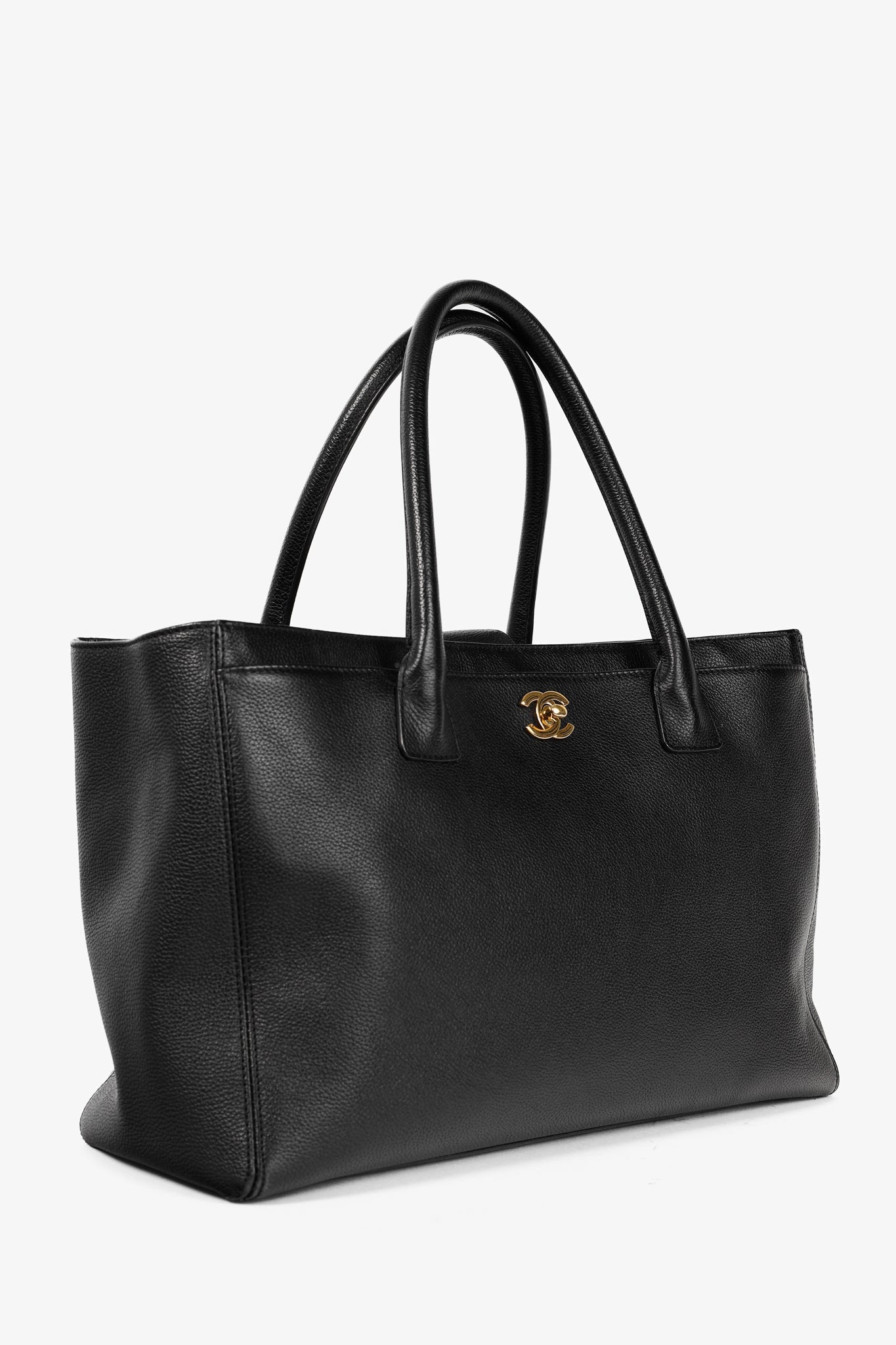 Chanel Cerf Executive Black Leather CC Tote Bag - Rovelle Bags