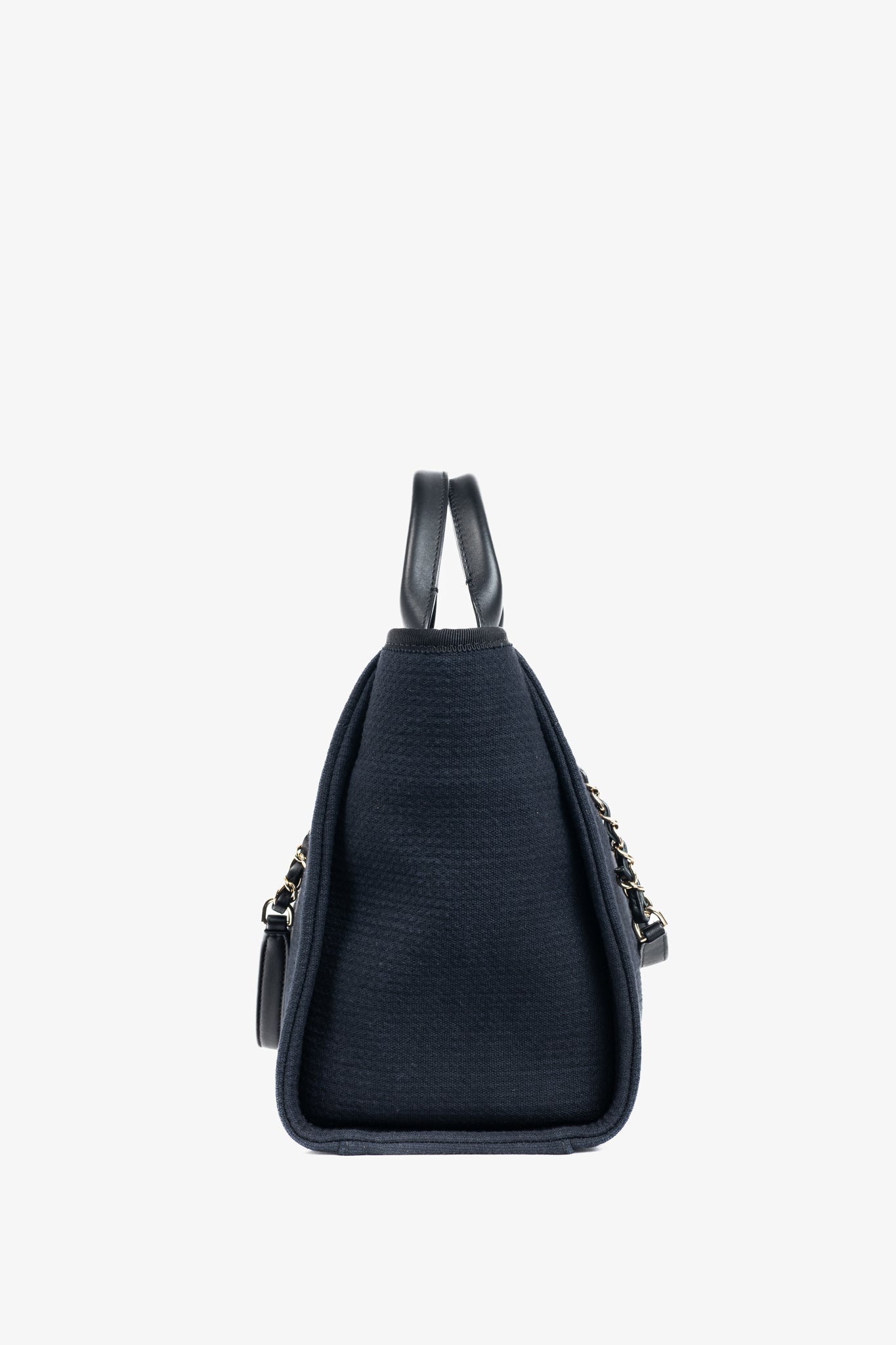 Chanel Small Deauville Black Canvas Logo Shopping Bag - Rovelle Bags