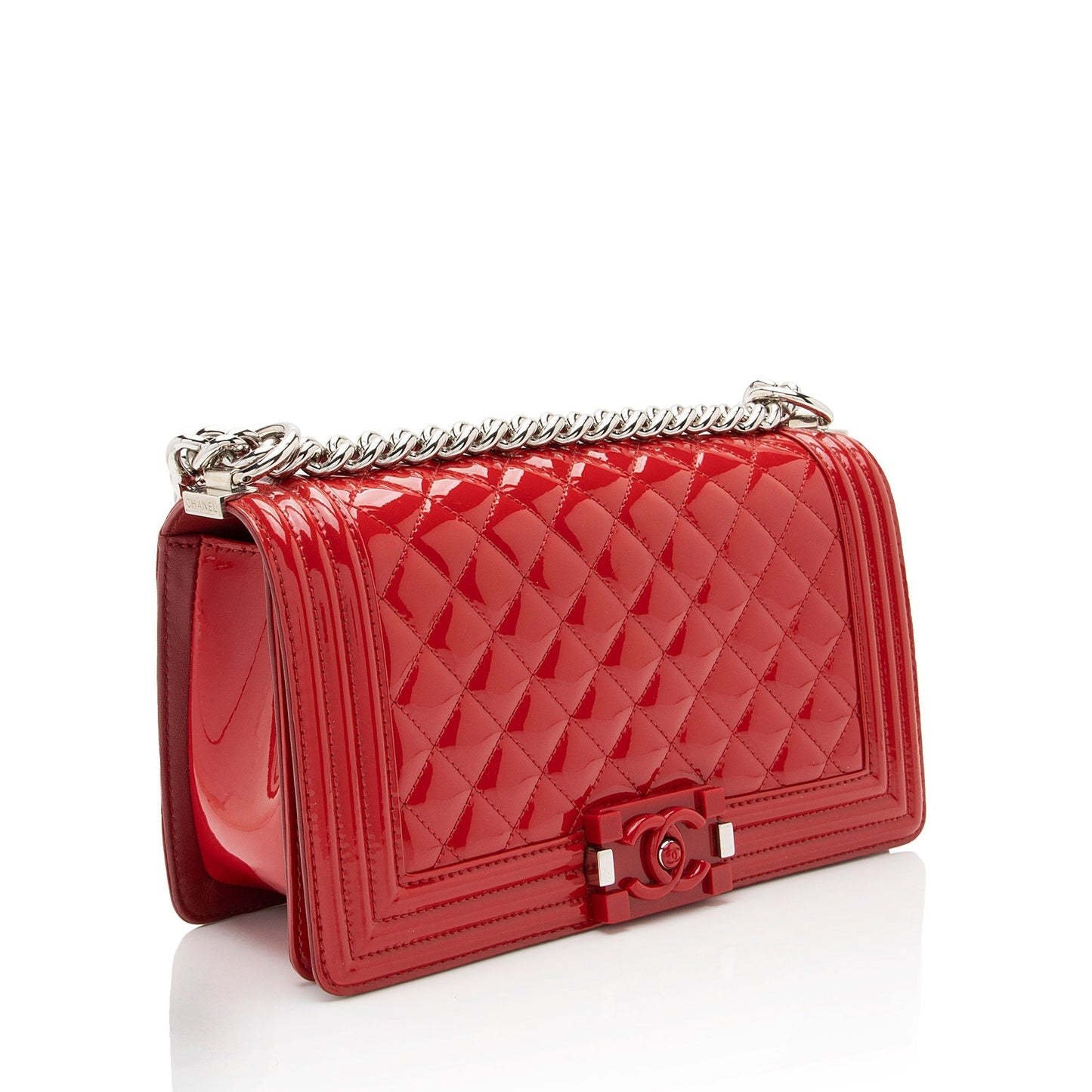 Chanel Patent Leather Plexiglass Old Medium Boy Bag (SHF-Gr7JKz)
