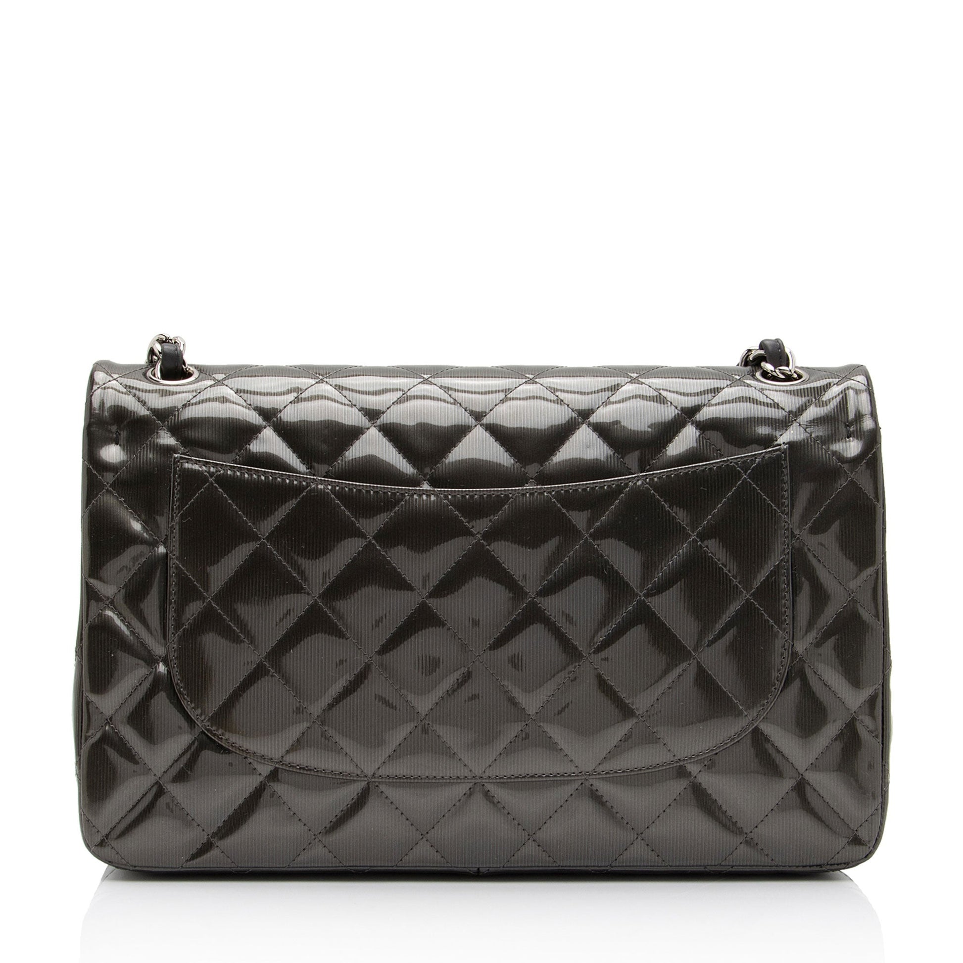 Chanel Patent Leather Stripe Classic Jumbo Flap Bag - Rovelle Bags