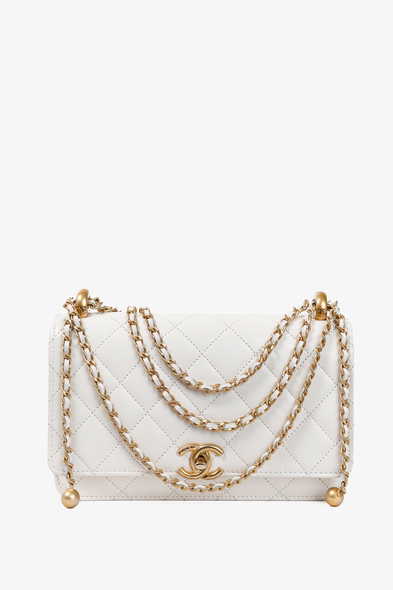 Chanel Pearl Crush White Quilted Lambskin Crossbody Bag - Rovelle Bags
